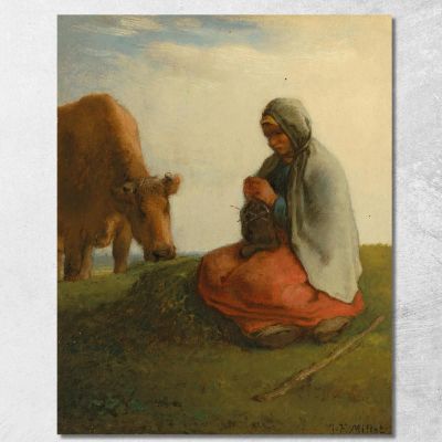 A Shepherdess Knitting Jean-François Millet jfm3 canvas print 