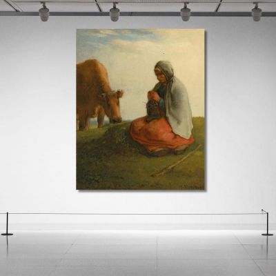 A Shepherdess Knitting Jean-François Millet jfm3 canvas print 