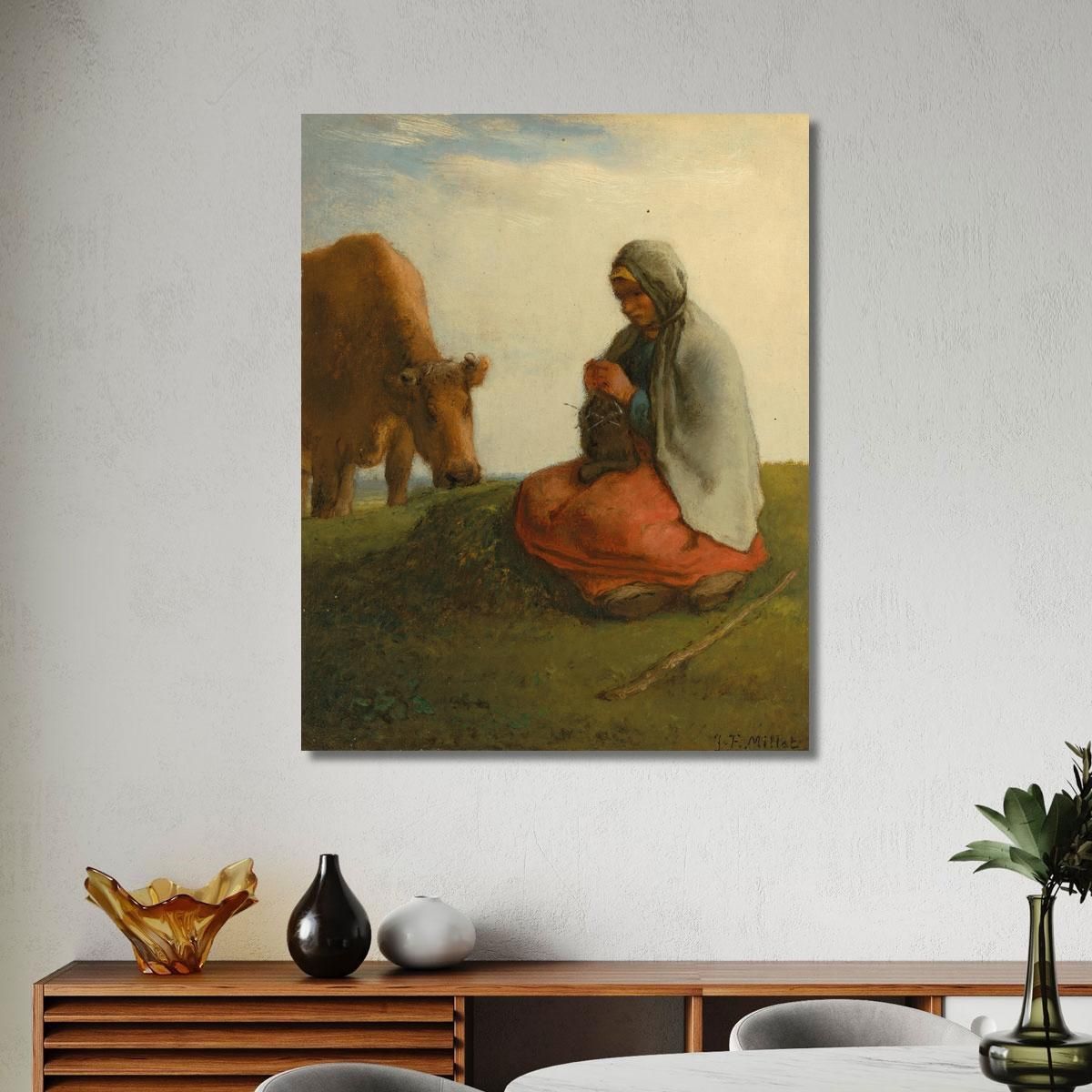 A Shepherdess Knitting Jean-François Millet jfm3 canvas print 