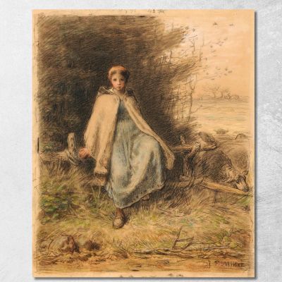 Young Shepherdess Sitting On A Fence Jean-François Millet jfm24 canvas print 