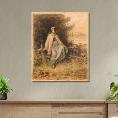 Young Shepherdess Sitting On A Fence Jean-François Millet jfm24 canvas print 