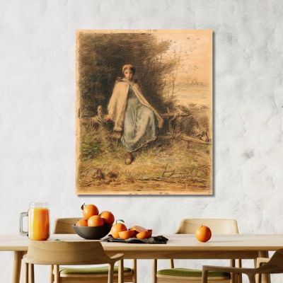 Young Shepherdess Sitting On A Fence Jean-François Millet jfm24 canvas print 