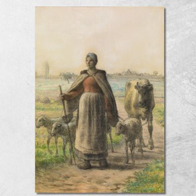 Peasant Woman Leading Her Cow And Sheep To The Fields Jean-François Millet jfm41 canvas print 