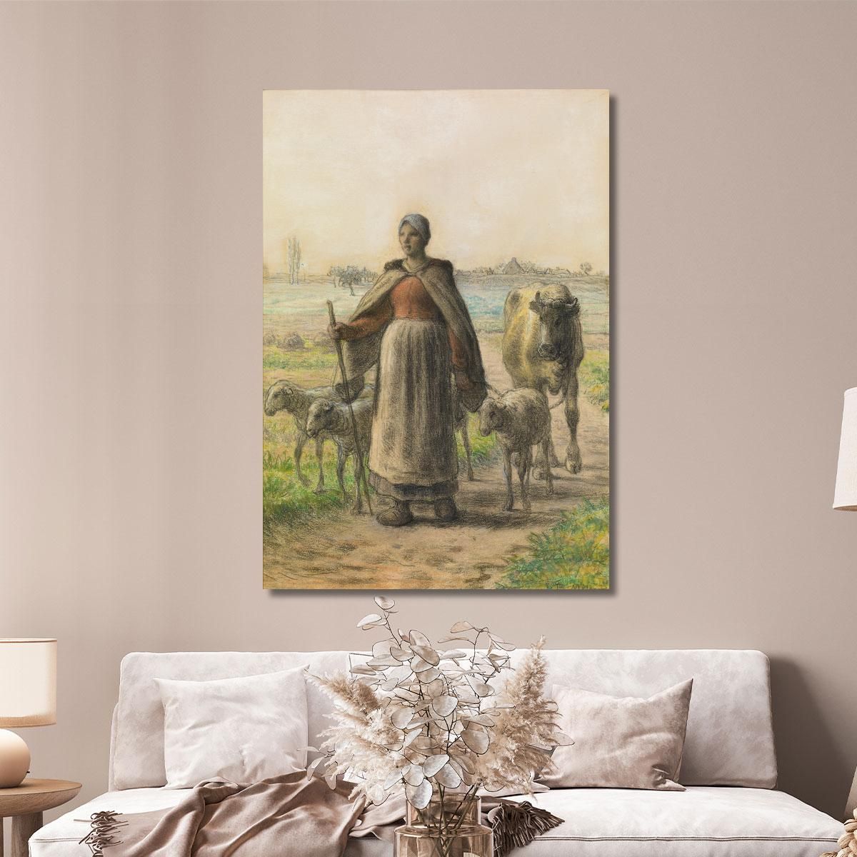 Peasant Woman Leading Her Cow And Sheep To The Fields Jean-François Millet jfm41 canvas print 