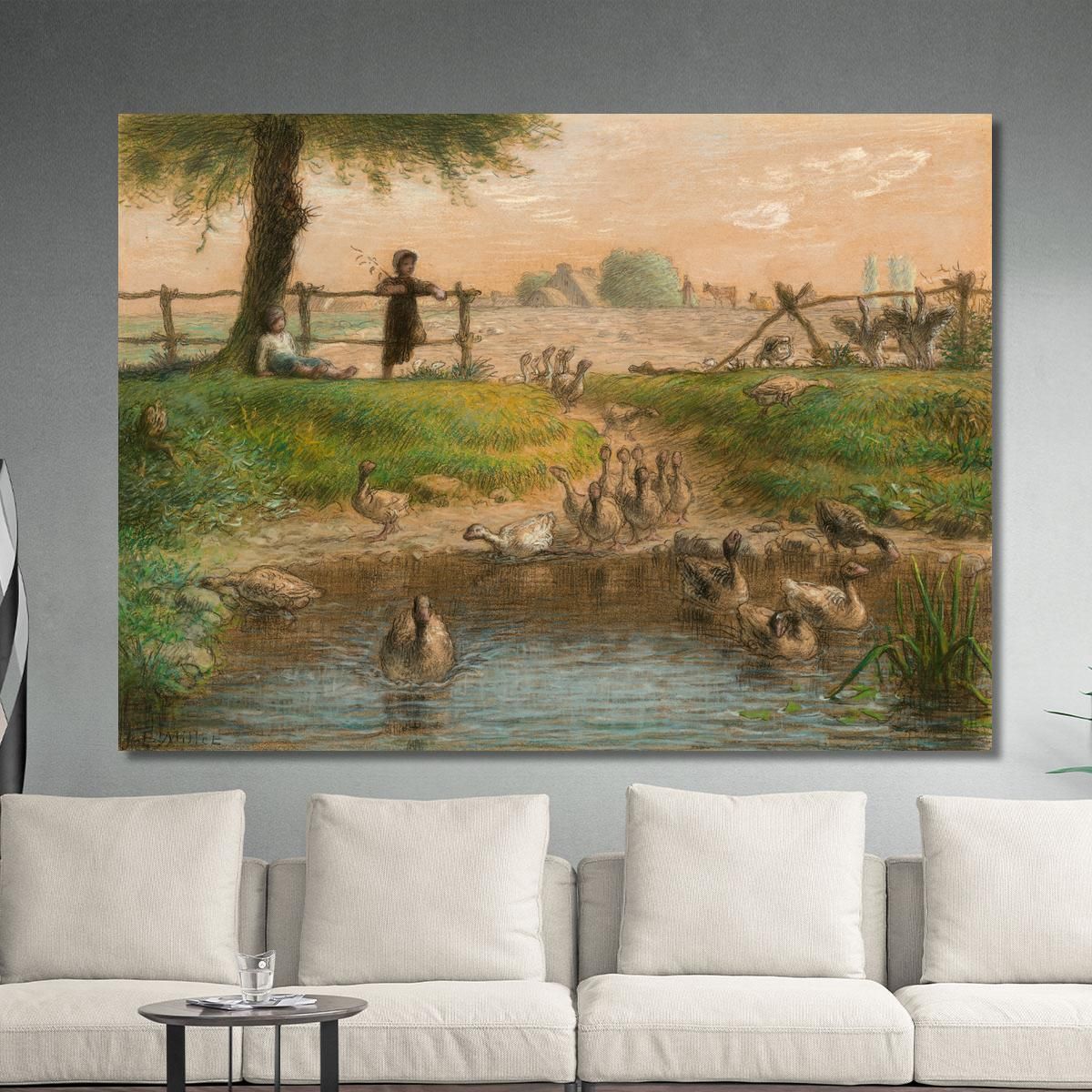 Peasant Children At Goose Pond Jean-François Millet jfm42 canvas print 