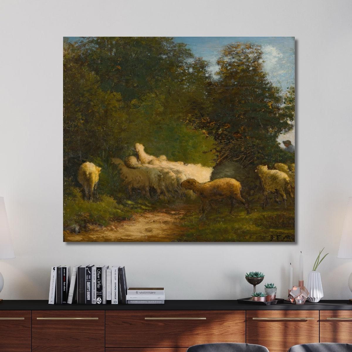 Sheep Grazing Along A Hedgerow Jean-François Millet jfm59 canvas print 