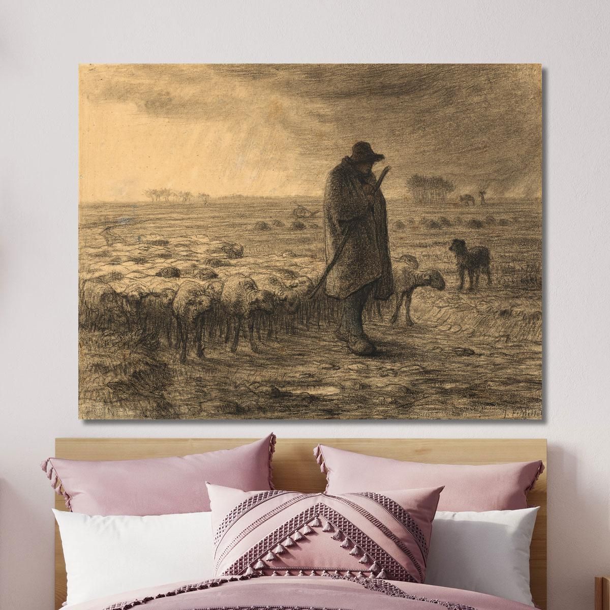 Shepherd Returning With His Flock Jean-François Millet jfm60 canvas print 