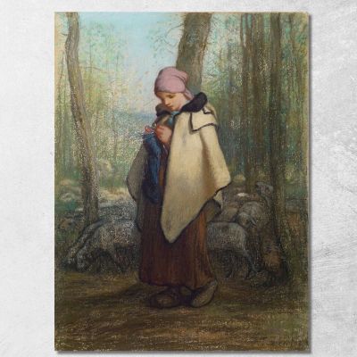 The Knitting Shepherdess Jean-François Millet jfm72 canvas print 