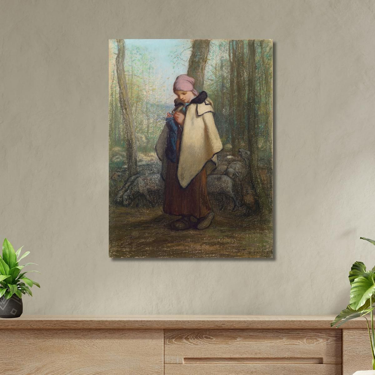 The Knitting Shepherdess Jean-François Millet jfm72 canvas print 