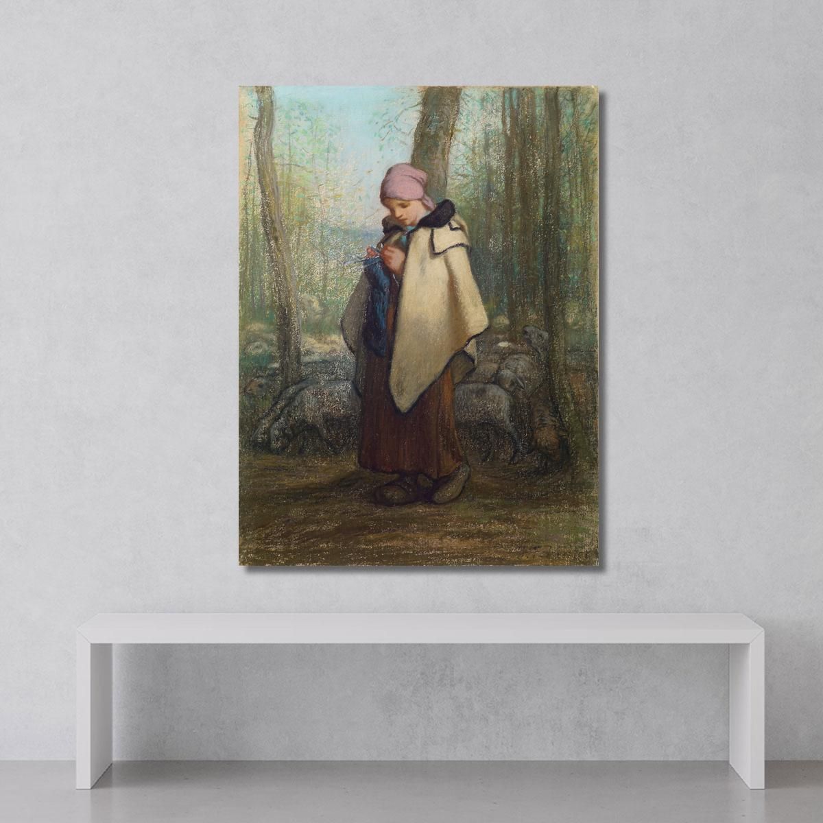 The Knitting Shepherdess Jean-François Millet jfm72 canvas print 