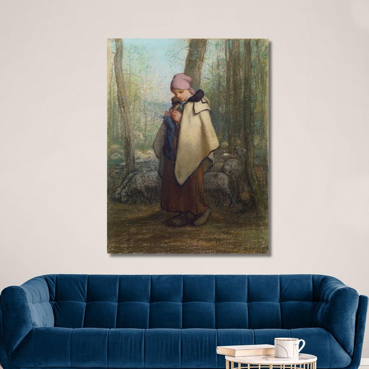 The Knitting Shepherdess Jean-François Millet jfm72 canvas print 