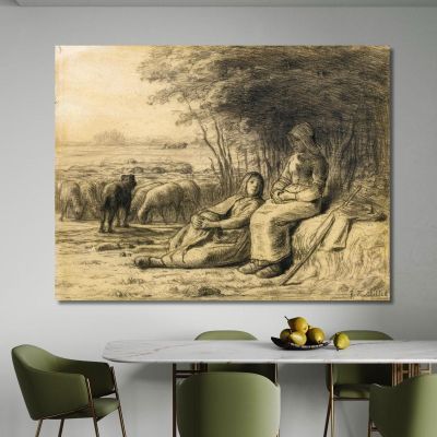 Two Shepherdesses And Their Flock Jean-François Millet jfm84 canvas print 