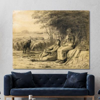 Two Shepherdesses And Their Flock Jean-François Millet jfm84 canvas print 