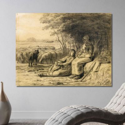 Two Shepherdesses And Their Flock Jean-François Millet jfm84 canvas print 