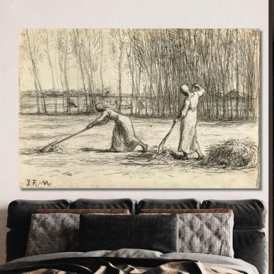 Two Women Working Hay Jean-François Millet jfm85 canvas print 