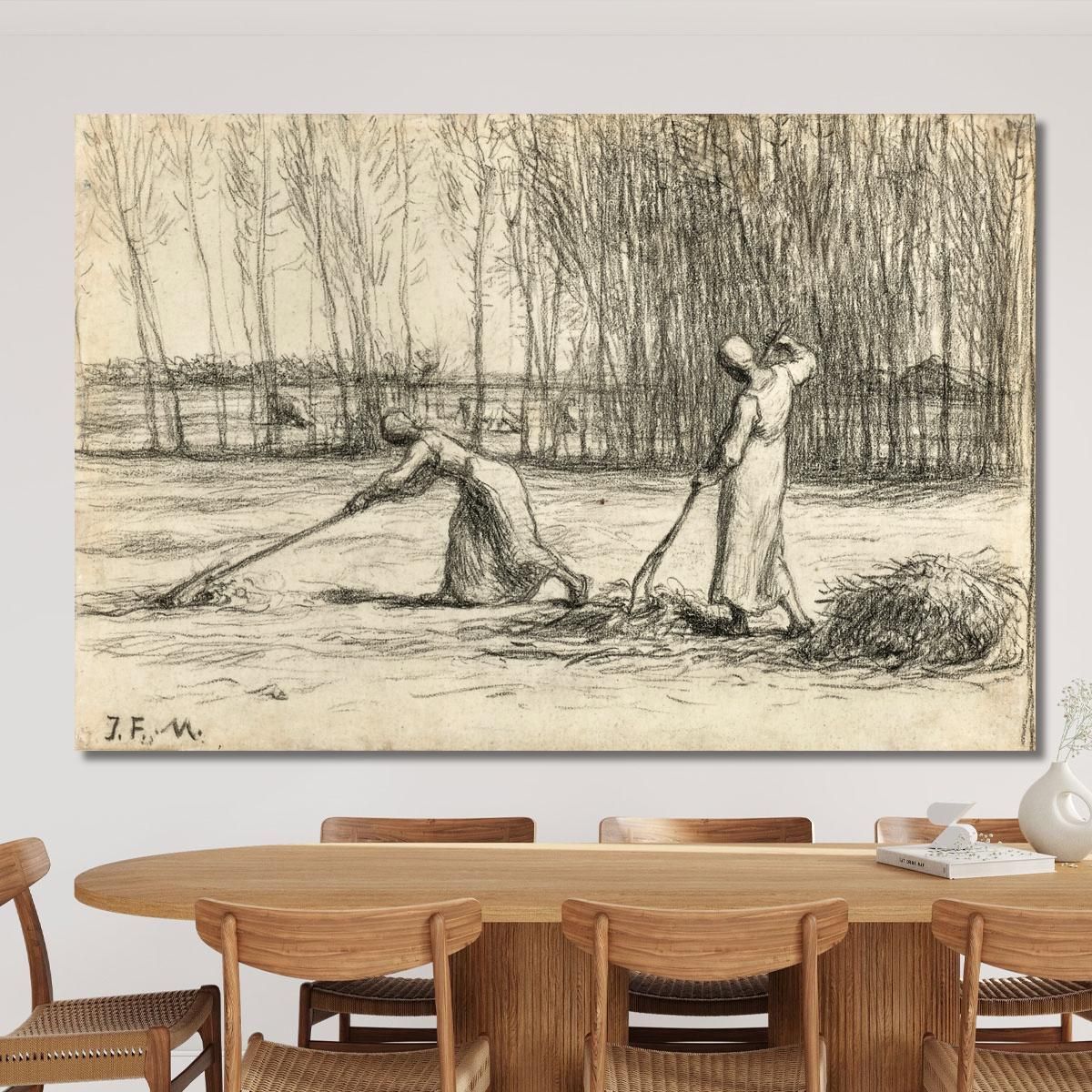Two Women Working Hay Jean-François Millet jfm85 canvas print 