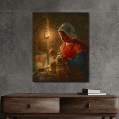 Woman Sewing By Lamplight Jean-François Millet jfm89 canvas print 