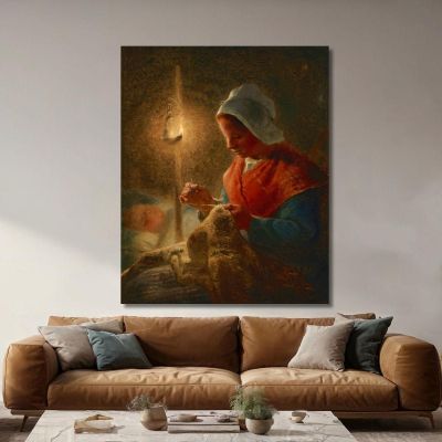 Woman Sewing By Lamplight Jean-François Millet jfm89 canvas print 