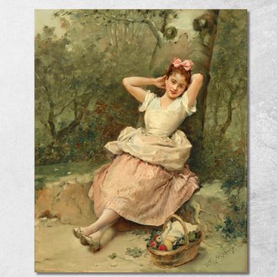 Young Girl Sitting At The Foot Of A Tree Raimundo de Madrazo y Garreta rmg47 canvas print 