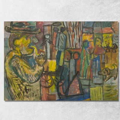 A Man With A Pipe Against The Background Of The Yard Sasza Blonder sbl27 canvas print 