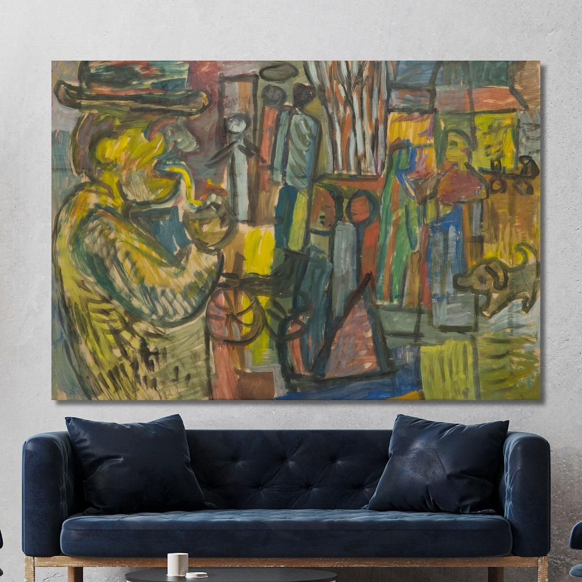 A Man With A Pipe Against The Background Of The Yard Sasza Blonder sbl27 canvas print 
