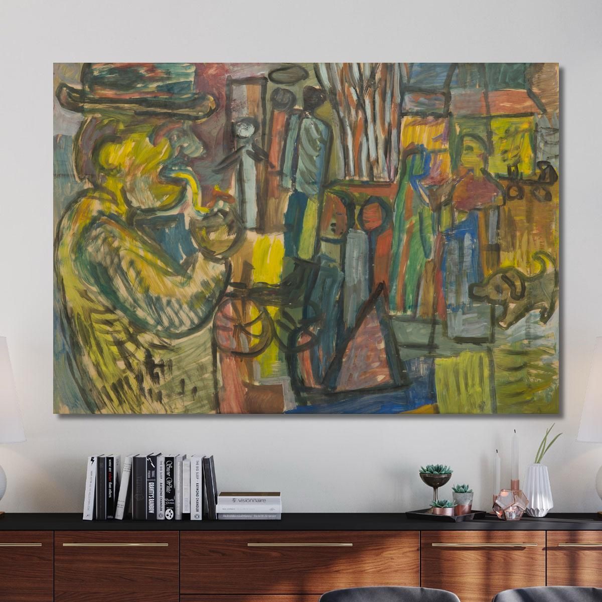A Man With A Pipe Against The Background Of The Yard Sasza Blonder sbl27 canvas print 