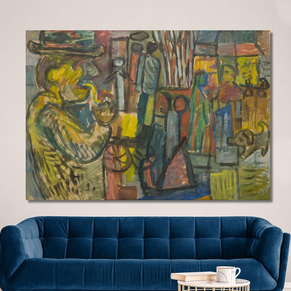 A Man With A Pipe Against The Background Of The Yard Sasza Blonder sbl27 canvas print 