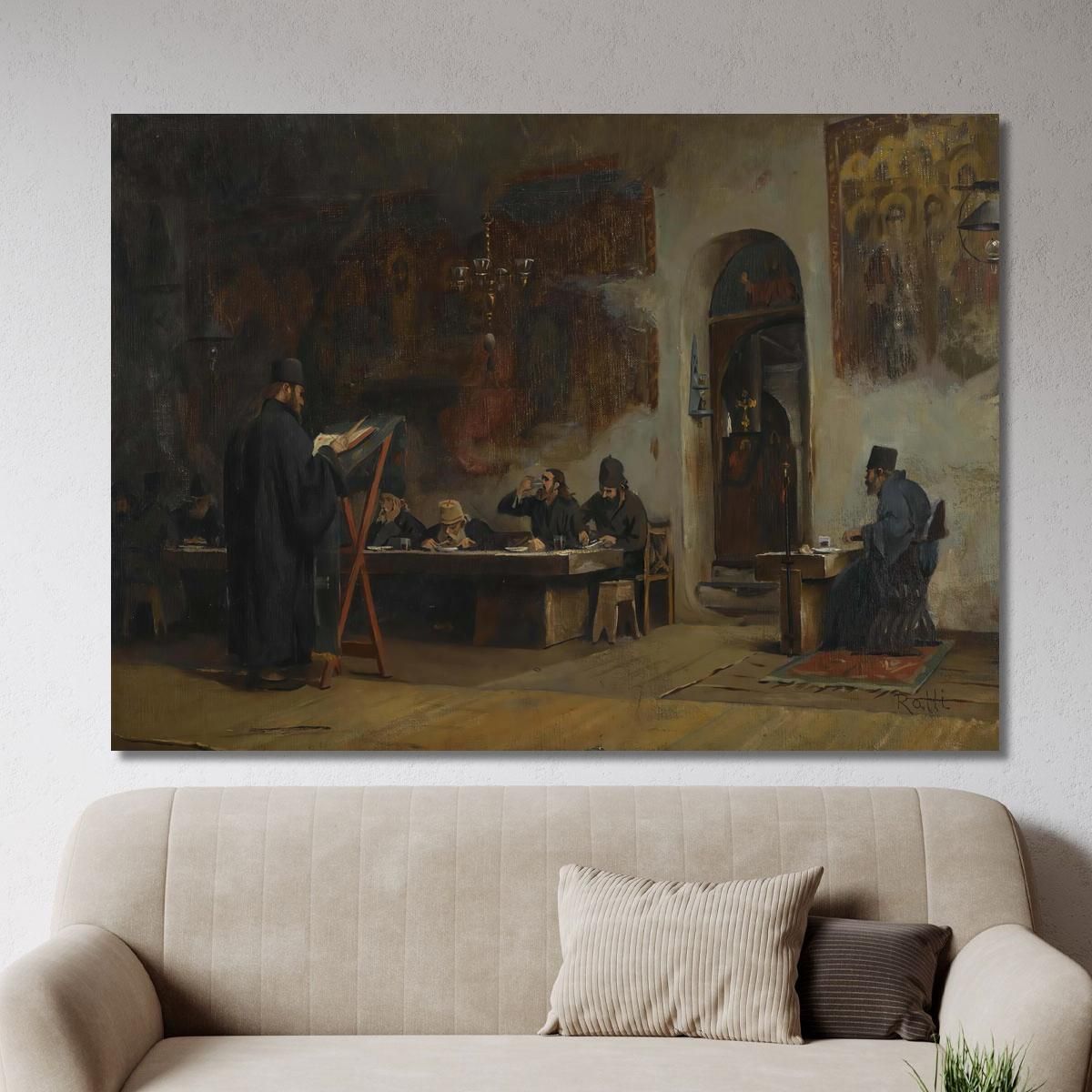 Refectory In A Greek MonasteryﾠMount Athos Theodoros Ralli trl27 canvas print 