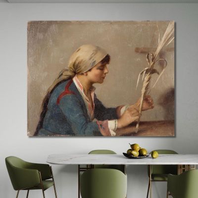 Young Girl Weaving Willow Branches Theodoros Ralli trl44 canvas print 