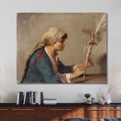 Young Girl Weaving Willow Branches Theodoros Ralli trl44 canvas print 