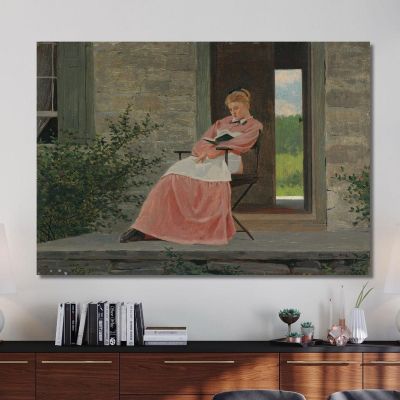 Girl Reading On A Stone Porch Winslow Homer whm75 canvas print 