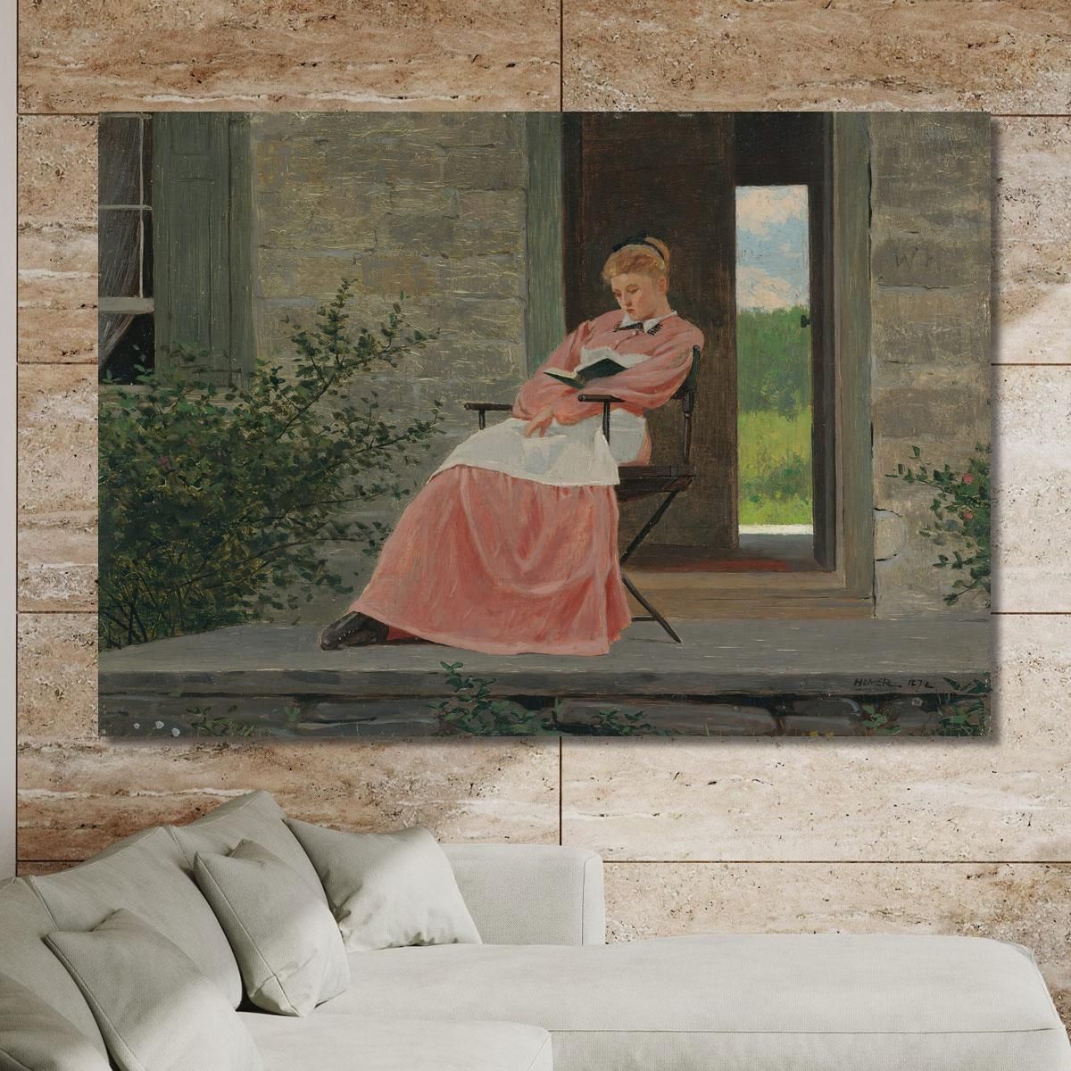 Girl Reading On A Stone Porch Winslow Homer whm75 canvas print 