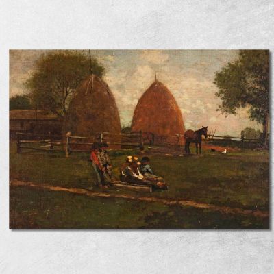 Haystacks And Children Winslow Homer whm85 canvas print 