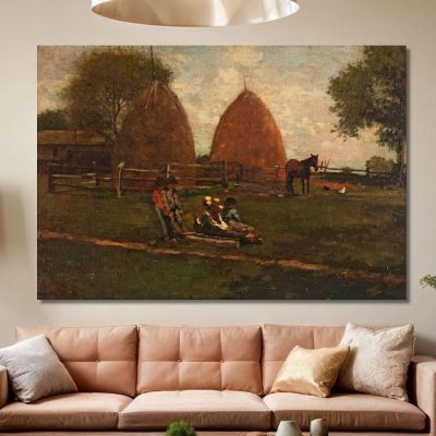 Haystacks And Children Winslow Homer whm85 canvas print 