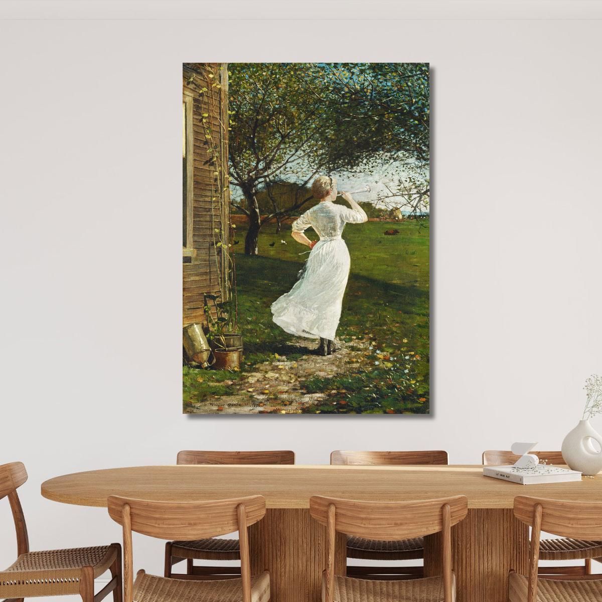 The Dinner Horn Blowing The Horn At Seaside Winslow Homer whm210 canvas print 