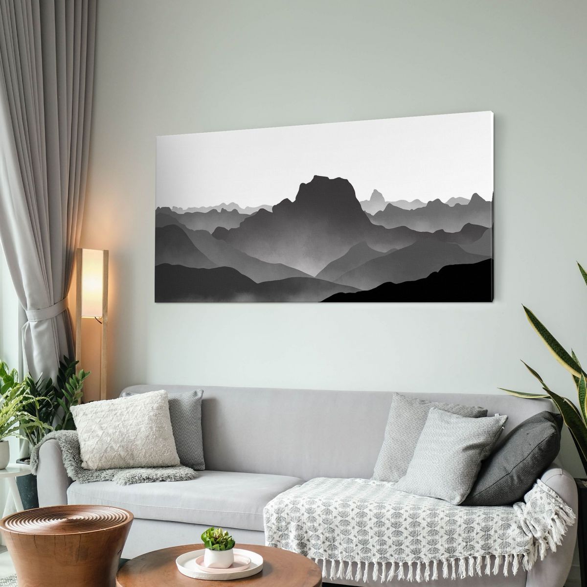 Abstract Landscape Painting. Minimalist Gray Foggy Mountainous Landscape abl8 canvas print 