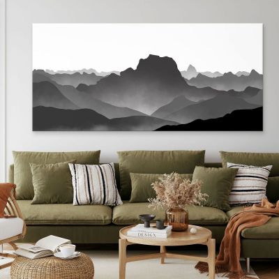 Abstract Landscape Painting. Minimalist Gray Foggy Mountainous Landscape abl8 canvas print 