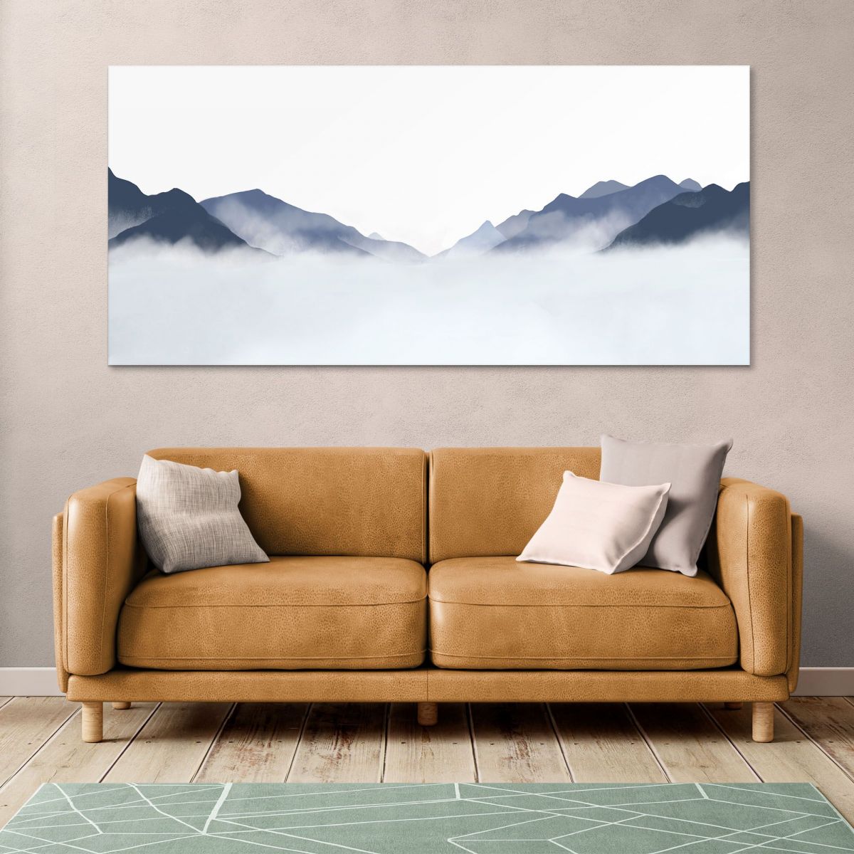 Abstract Landscape Painting Misty Mountainous Landscape Blue And White Minimalist abl9 canvas print 