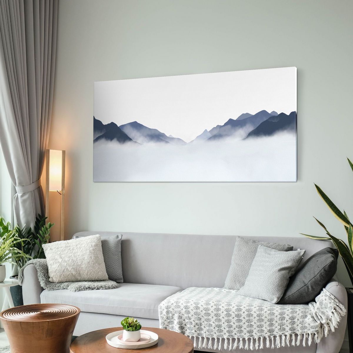 Abstract Landscape Painting Misty Mountainous Landscape Blue And White Minimalist abl9 canvas print 