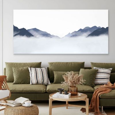 Abstract Landscape Painting Misty Mountainous Landscape Blue And White Minimalist abl9 canvas print 