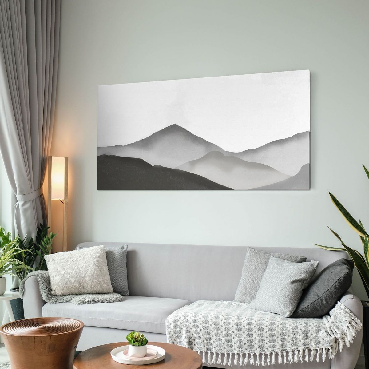 Abstract Landscape Painting Misty Mountain Landscape Gray And White Minimalist abl10 canvas print 