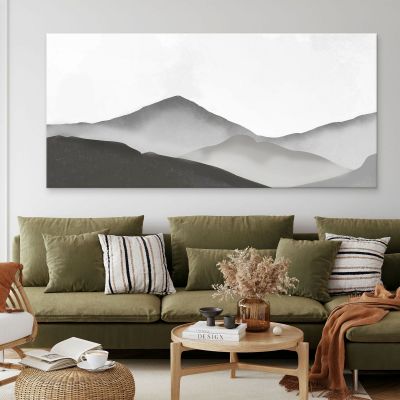 Abstract Landscape Painting Misty Mountain Landscape Gray And White Minimalist abl10 canvas print 