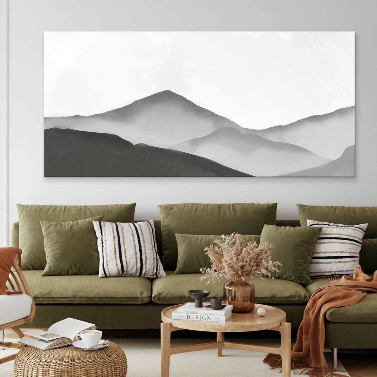 Abstract Landscape Painting Misty Mountain Landscape Gray And White Minimalist abl10 canvas print 