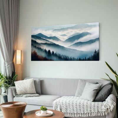 Abstract Landscape Painting Misty Mountain Blue And Orange Autumn Forest abl18 canvas print 