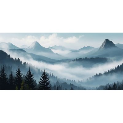 Abstract Landscape Painting Misty Mountain Pine Forest Blue And Gray Scenery , abl20 canvas print