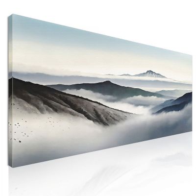 Abstract Landscape Painting Misty Mountains With Blue Peaks And Valleys abl22 canvas print 