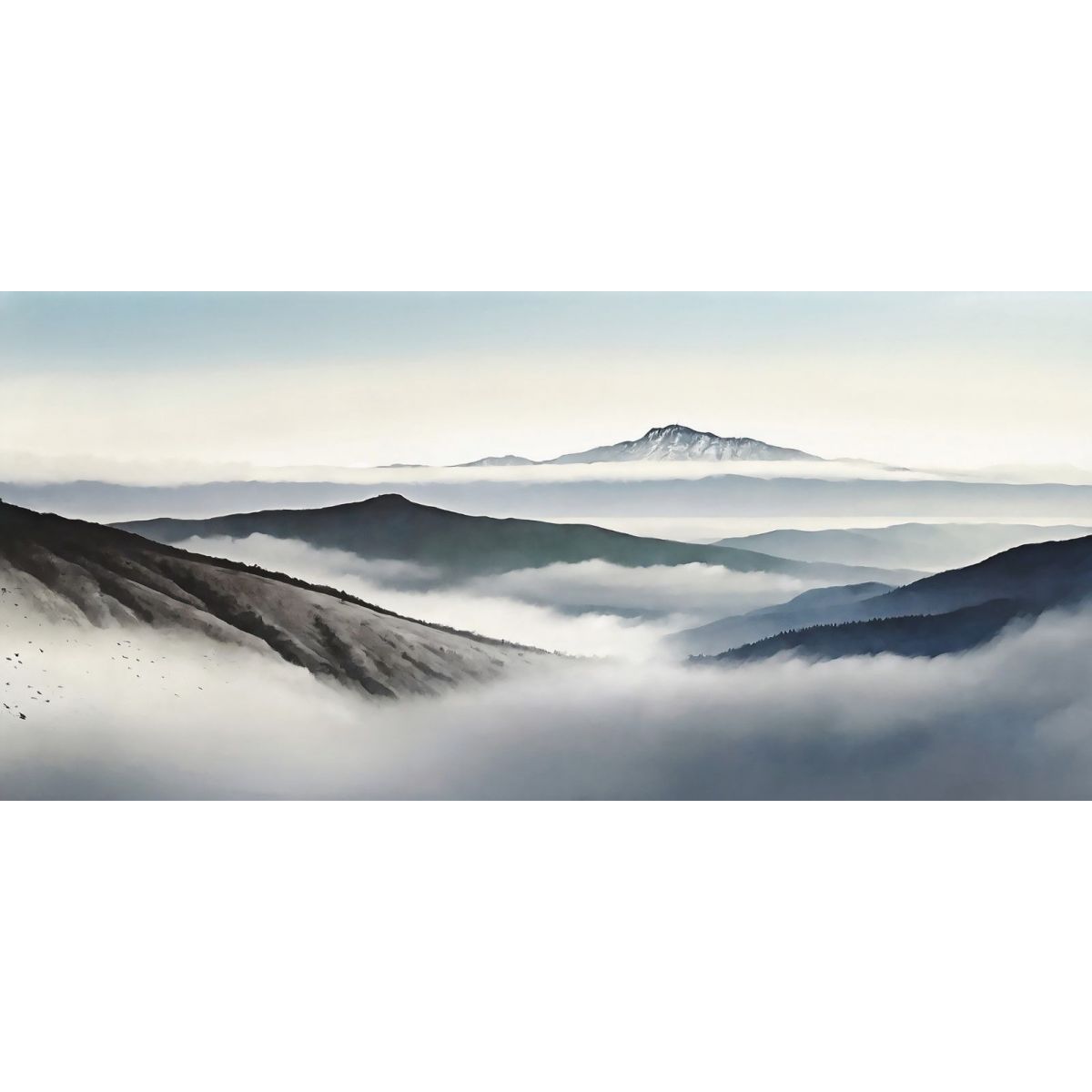 Abstract Landscape Painting Misty Mountains With Blue Peaks And Valleys abl22 canvas print 