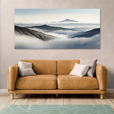 Abstract Landscape Painting Misty Mountains With Blue Peaks And Valleys abl22 canvas print 