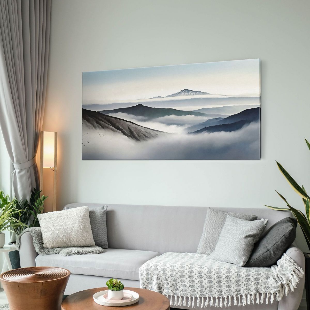 Abstract Landscape Painting Misty Mountains With Blue Peaks And Valleys abl22 canvas print 