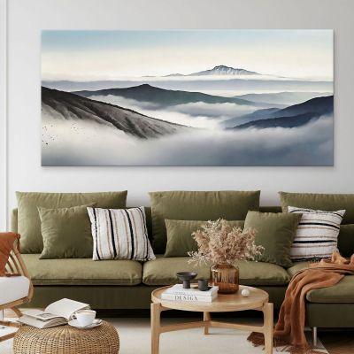 Abstract Landscape Painting Misty Mountains With Blue Peaks And Valleys abl22 canvas print 